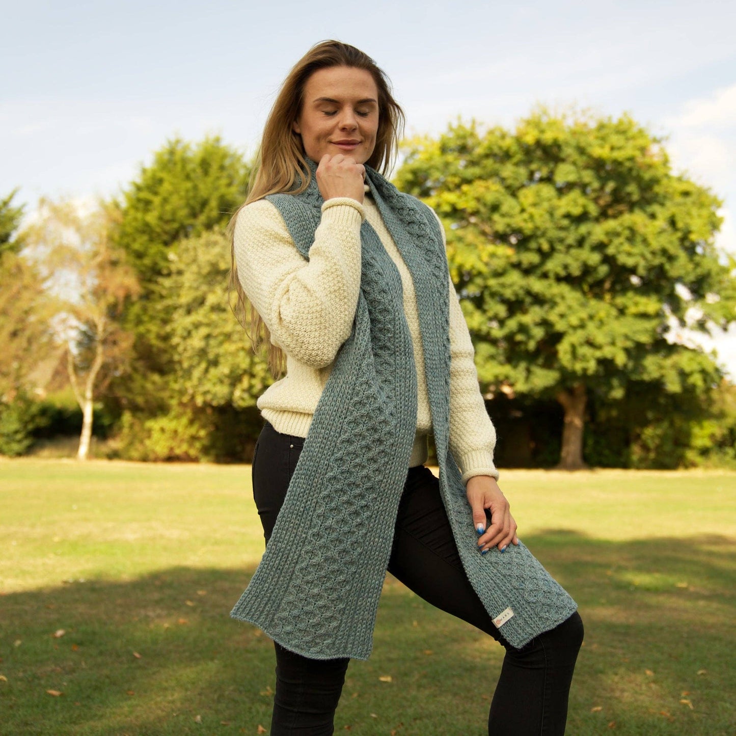 British Wool Long Honeycomb Scarf - Teal