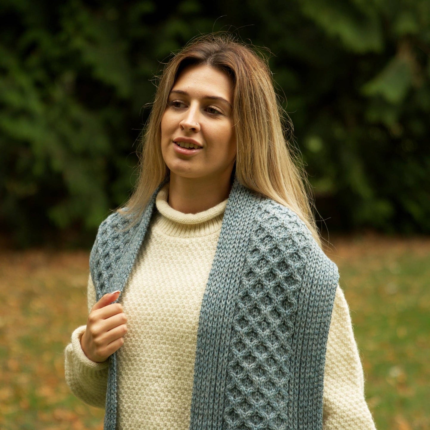 British Wool Long Honeycomb Scarf - Teal