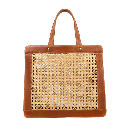 Classic Rattan & Leather Shoulder Tote