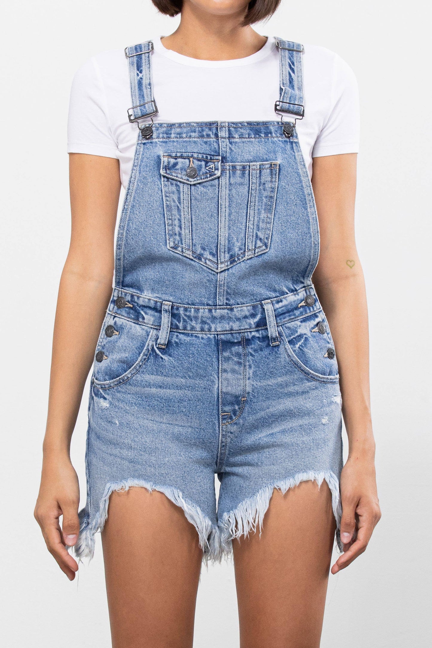 Medium Wash Frayed Hem Shortall