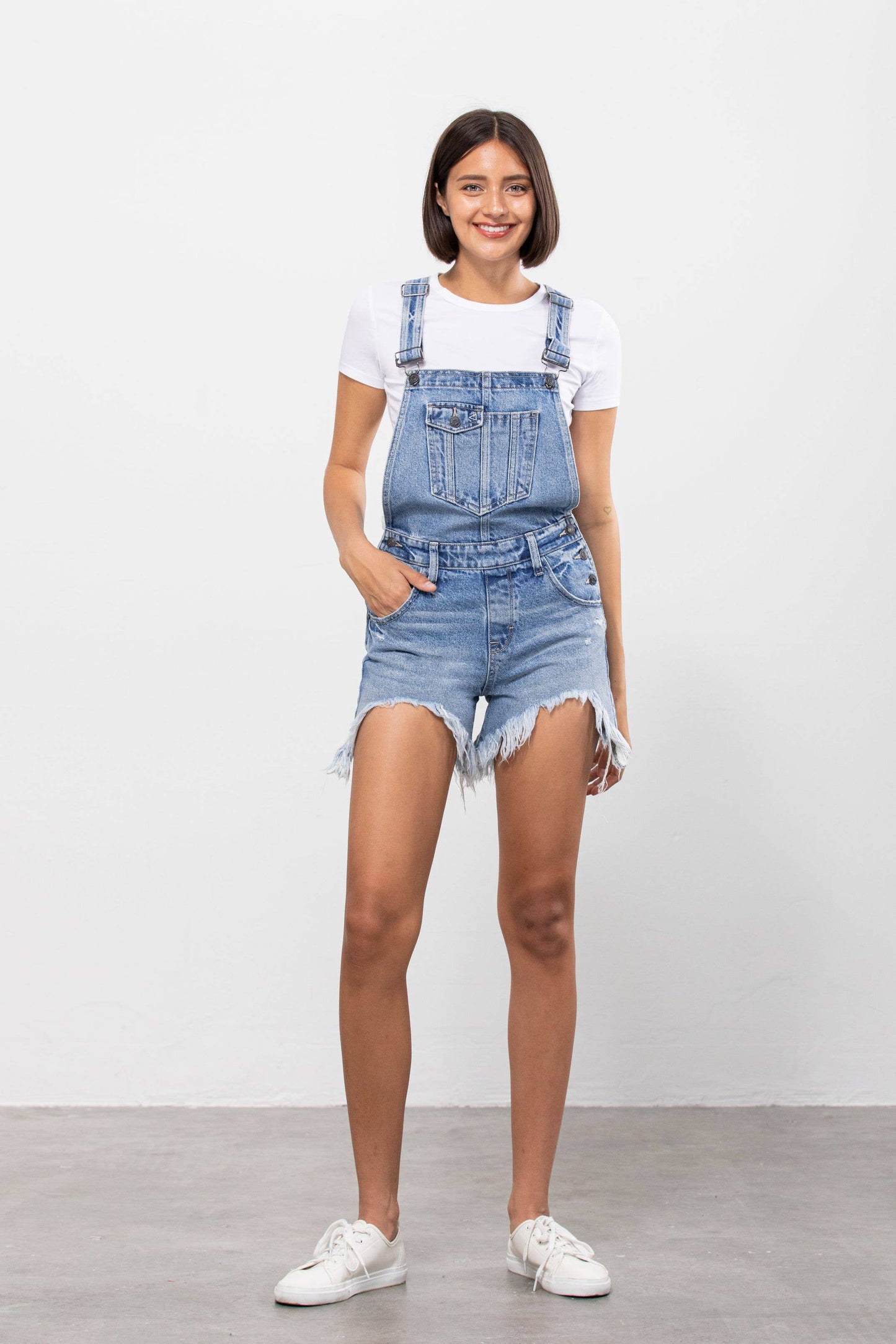 Medium Wash Frayed Hem Shortall