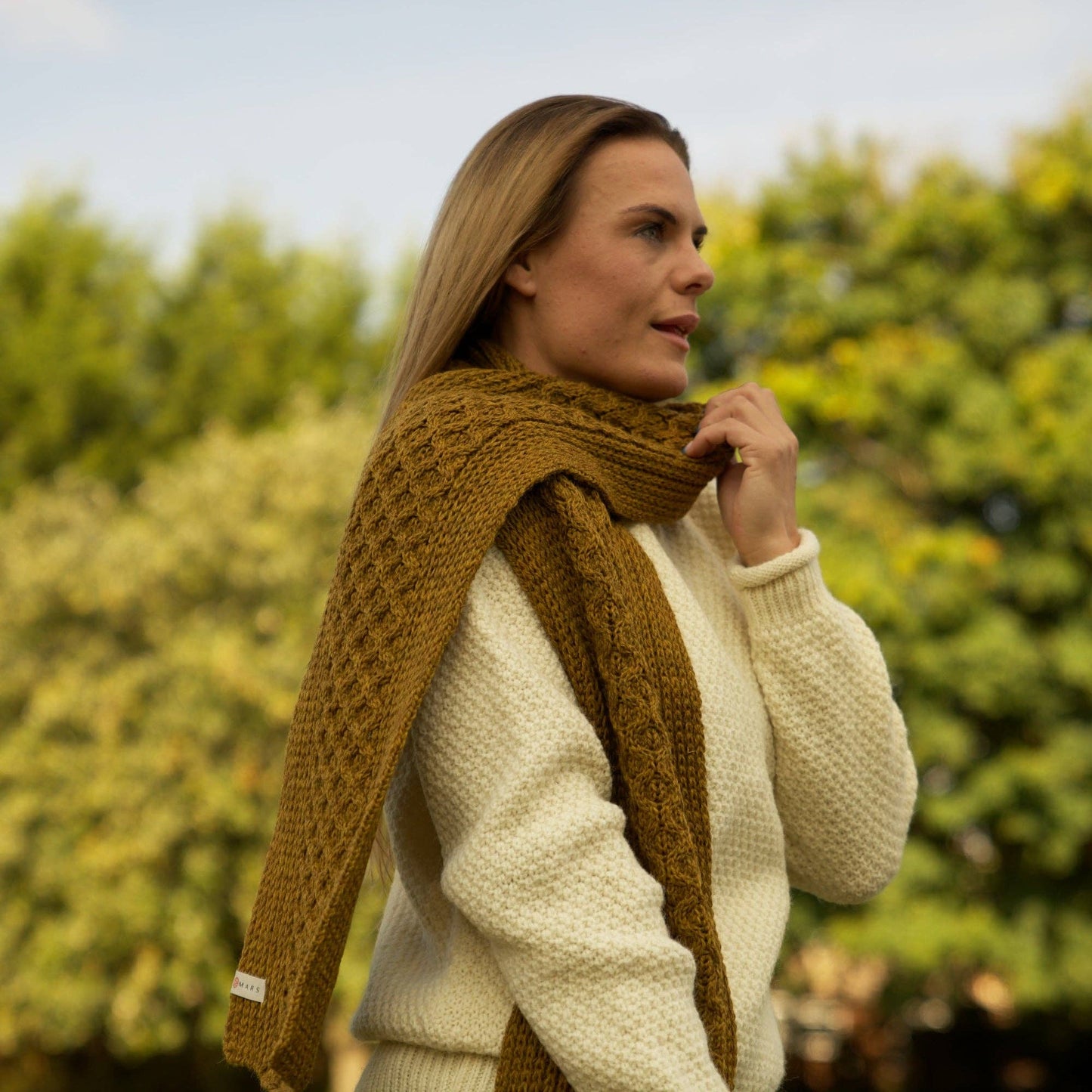 British Wool Long Honeycomb Scarf - Harvest