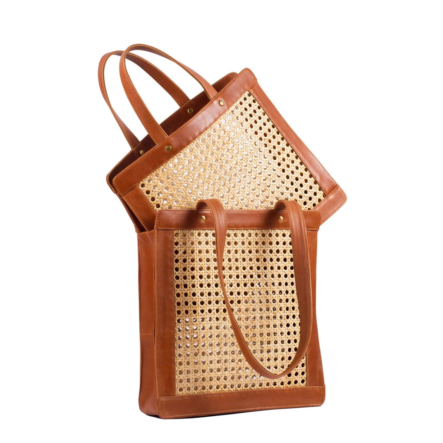 Classic Rattan & Leather Shoulder Tote