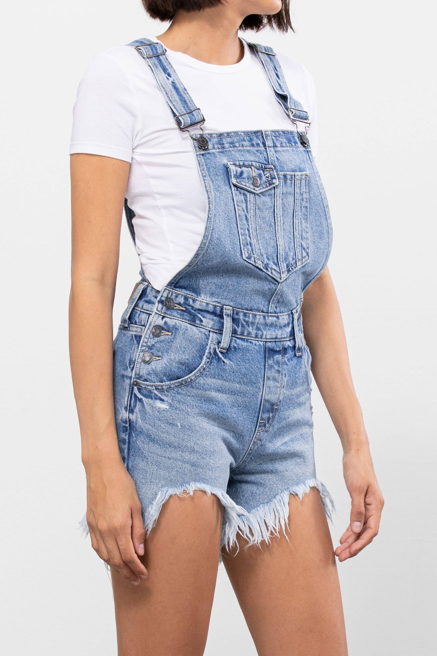 Medium Wash Frayed Hem Shortall