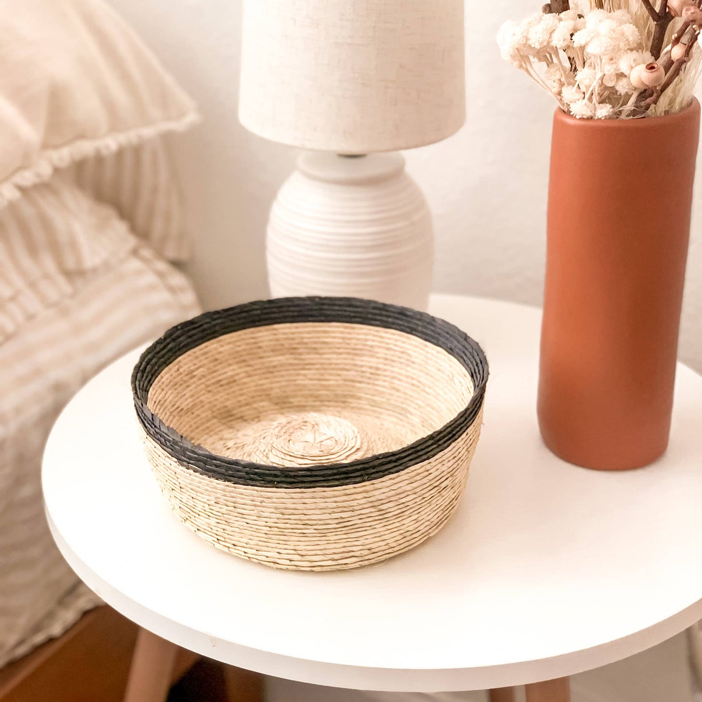 Torrey Straw Circle Basket, countertop basket, fruit basket