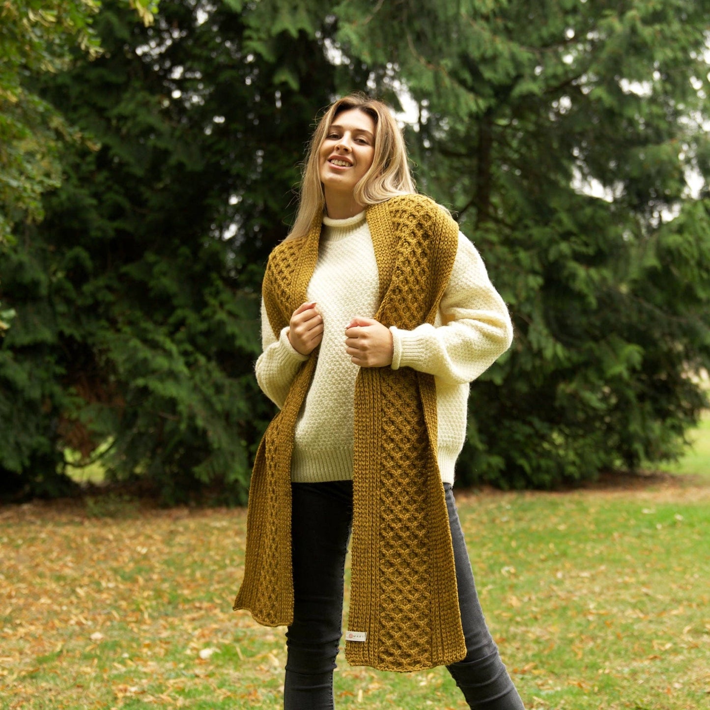 British Wool Long Honeycomb Scarf - Harvest